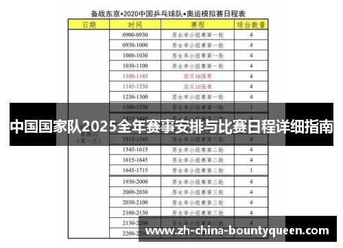 中国国家队2025全年赛事安排与比赛日程详细指南