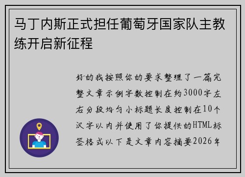 马丁内斯正式担任葡萄牙国家队主教练开启新征程